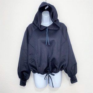 Prana Ziller Wool Blend Cropped Hoodie Sweatshirt Nautical Blue Women's Size S